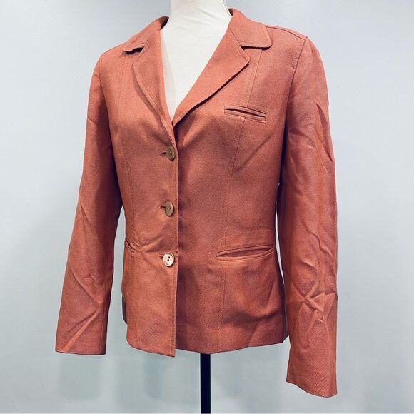 VTG TALBOTS Y2K 10 Orange Silk Wool Blazer Office Corp Core Academia Career Fall - Picture 6 of 16
